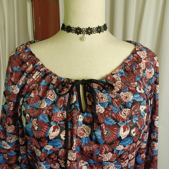 Vintage 70s Dark Floral Loose Fit Top, M/L - Picture 3 of 8
